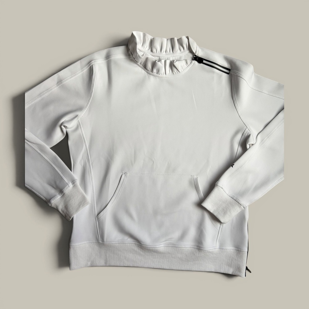 NWOT L White Tail Activewear Condoleezza Ruffle Mock Neck Pullover Hoodie